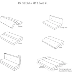 Fällbar madrass – 3-faldig XL, ljusgrå/mörkgrå knapp